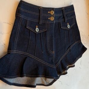 Self-Portrait Dark Blue Denim High Waist Ruffle Shorts Womens Size 2